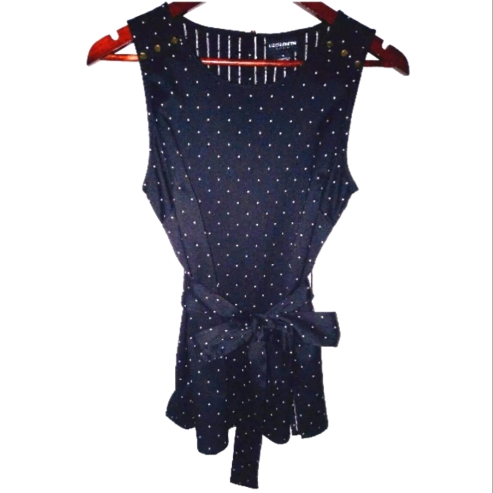 Liz Claiborne Career Sleeveless Black Top Polka Dot Top